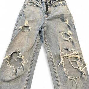 Hollister High-Waisted Straight-Leg Distressed Denim Jeans, Size 26
